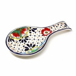 Handmade Pottery Spoon Rest, Dots & Flowers